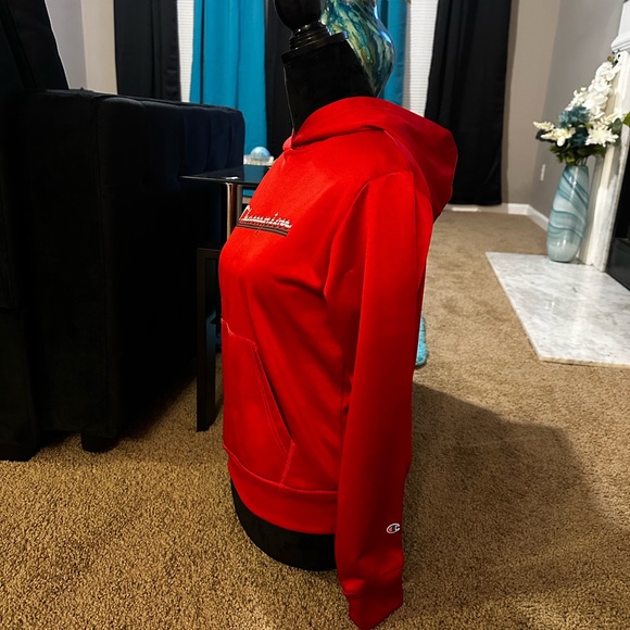Champion Red Hoodie with Script Chest Logo - Picture 3 of 6